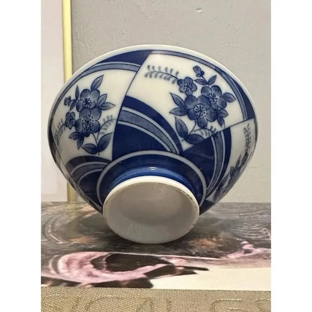 Vintage Pier 1 Blue & White Rice Bowl Pair Floral Porcelain